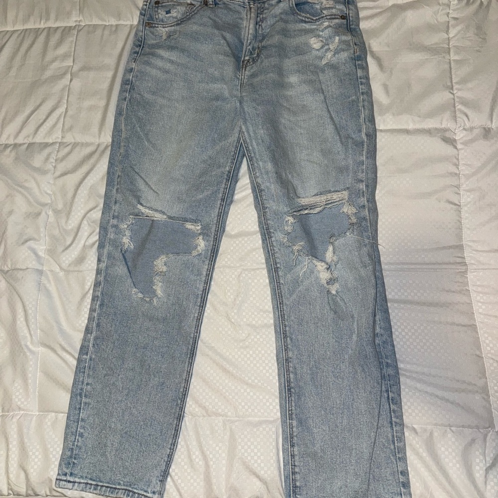 Women's Light Blue Distressed Jeans